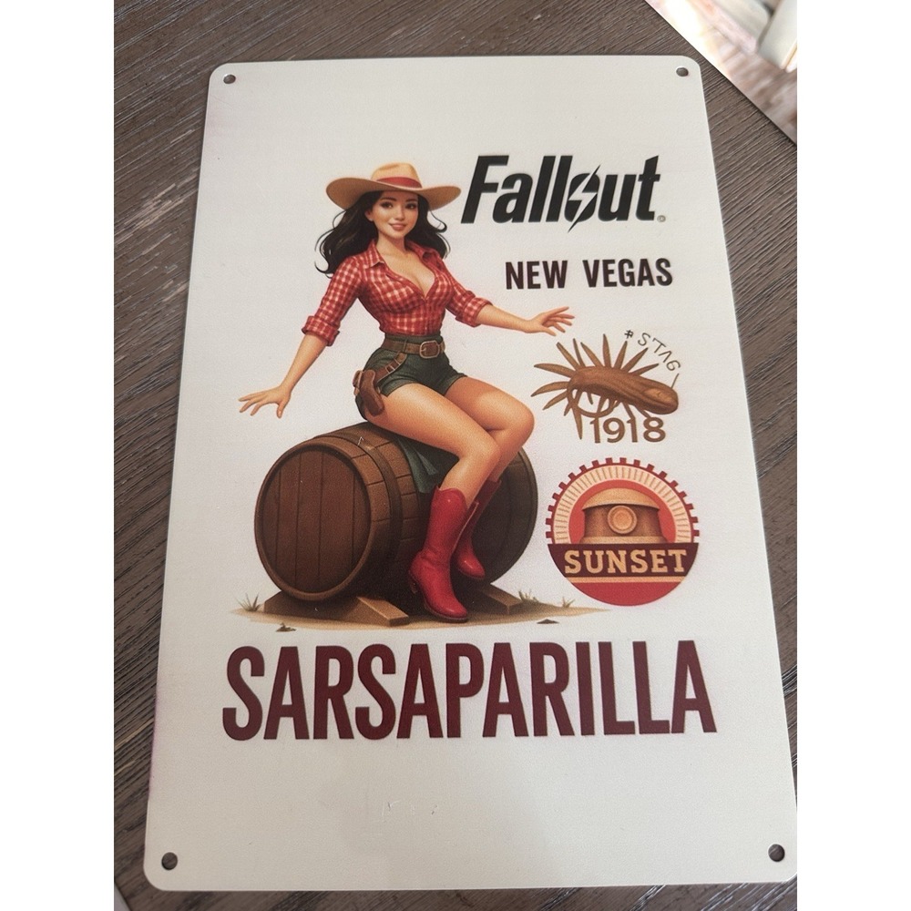 Fallout Sarsaparilla‎ New Vegas Cowgirl Tin Metal Signs Home Décor 8x12 Den Bar